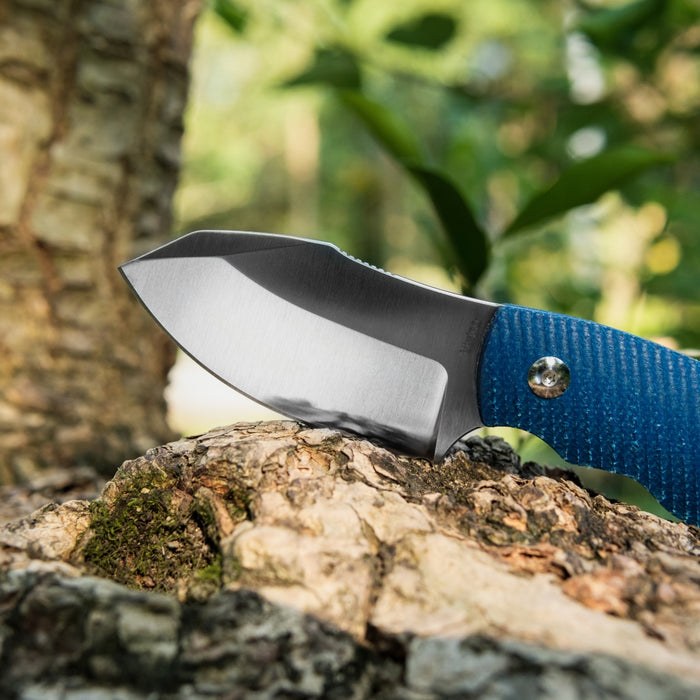 Preorder - Vixino x Aries EDC x Tim Bourcier - Fixed Blade - 14C28N - Blue Micarta - V601-M1