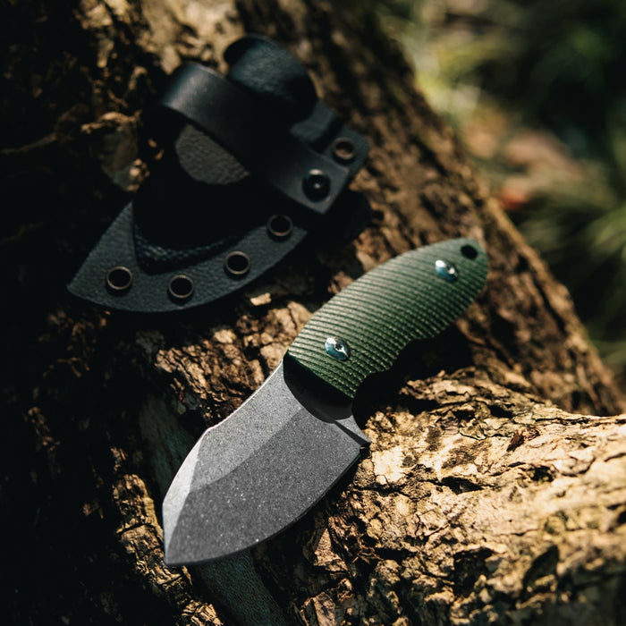 Preorder - Vixino x Aries EDC x Tim Bourcier - Fixed Blade - 14C28N - Green Micarta - V601-M2