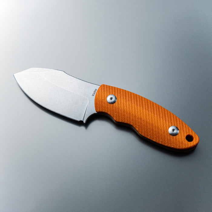 Preorder - Vixino x Aries EDC x Tim Bourcier - Fixed Blade - 14C28N - Orange Micarta - V601-M3