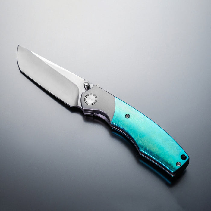 Vixino x Caveman Baby Bronto - Pocket Knife - S35VN -Crystallized Green Titanium  - X902-T1