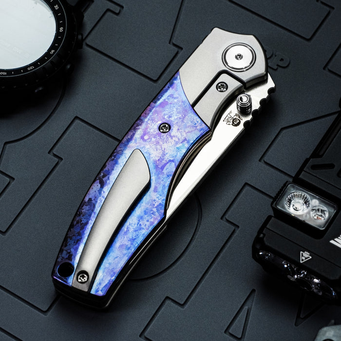 Vixino x Caveman Baby Bronto - Pocket Knife - S35VN -Crystallized Blurple Titanium  - X902-T2