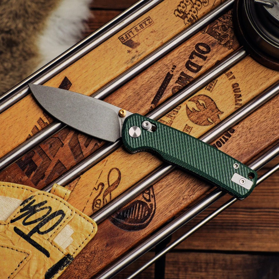 Vixino Rockshark - Pocket Knife - 14C28N - Green Micarta